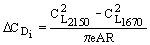 Delta CDi = (CL(2150)**2 - CL(1670)**2)/(PI * e * AR)