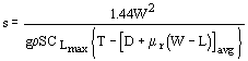 s = 1.44*W^2/(g * rho * S * CLmax * (T - (D + mu[r] * (W-L))avg))
